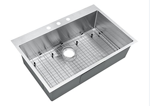 Starstar 33 Single Bowl Top-mount Stainless Steel Kitchen Sink with Grid and Strainer