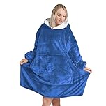 Oversized Hoodie Blanket Unisex Ultra Soft Sherpa Fleece Oodies | Blue Wearable Blanket with Hood & Pockets One Size Fits All, Warm & Cozy Loungewear for Men Women