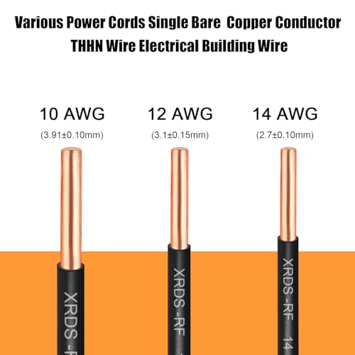 Image of THHN Wire 75 FT, Single Bare Copper Conductor, 12AWG Black Electrical Wire, Solid Building Wire 600V Nylon Sheath Cable for Indoor /Outdoor Applications