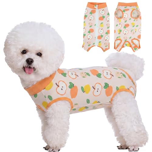 Image of BRKURLEG Small Dog Recovery Suit After Surgery Female Male, Back Zipper Spay Recovery Suit for Dogs & Cats, Anti-Licking Puppy Surgical Onesie for Abdominal Wound, Cone Alternative, Orange S