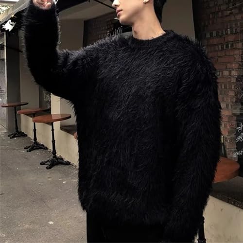 Winter Oversize Solid Color Knitted Jumpers Male O-Neck Sweater Tops Men Long Sleeve Warm Pullovers4