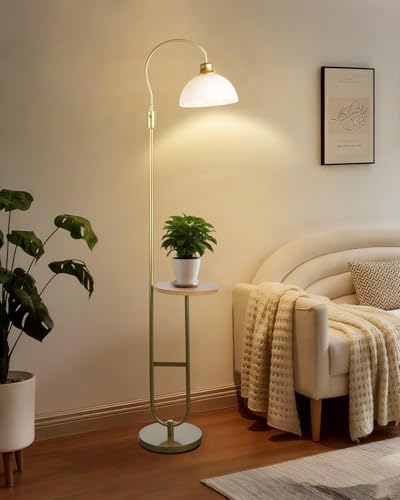 Image of Lightdot 68IN Floor Lamp with Table, Mid Century Modern Standing Lamps Storage Shelf Floor Lamps with Bulbs Included, Gold Pole End Table with White Acrylic Lampshade for Living Room, Bedroom, Office