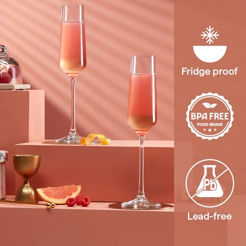 Image of Borosil 190ml x 2pc Royale Champagne Glass Set | Wine Glasses for Red & White Wine, Cocktails & Mocktails | Elegant Glassware for Home, Parties & Gifting