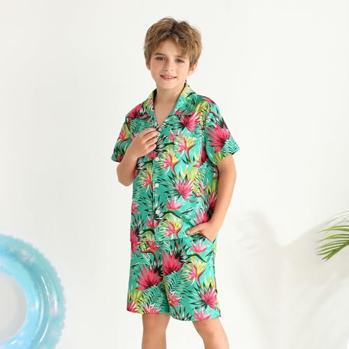 Image of Weixinbuy Boys Summer Outfits Short Sleeve Hawaiian Shirt and Shorts Vacation Set for Kids Summer Clothes Set