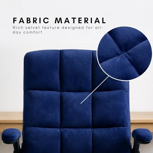 Image of LAKDI Furniture Co Premium Velvet Fabric High Back Office Chair with Adjustable Tilt, Flip-Up Arms, Ergonomic Design, Thick Soft Padding | Executive Boss Chair, Blue | 5 Years Warranty & Free Assembly