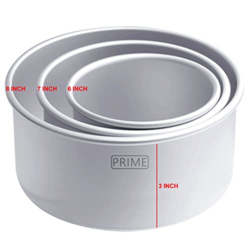 Image of Prime Bakers and Moulders Round Aluminium Cake Baking Mould for Oven 3 Inch Depth (Silver) (6,7,8 Inch)