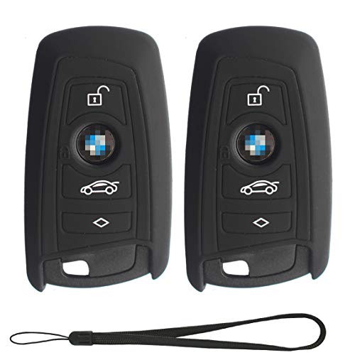 Velsman Car Smart Key FOB Silicone Case Cover Protector Holder Compatible with BMW Trapezoid Style Key and Wrist Strap â€“ 3 Buttons - Please DOUBLE CHECK Your Key CONFIGURATION AND SHAPE (2-Pack Black)