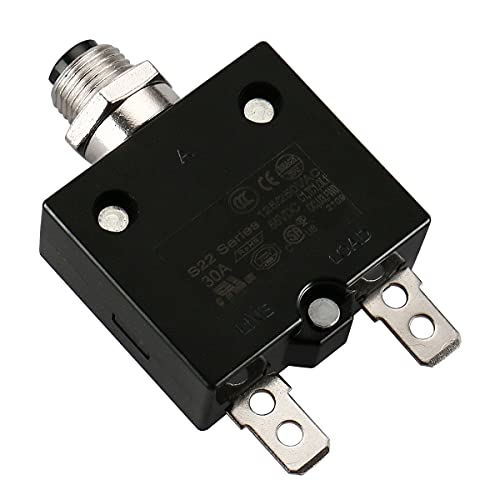 Baomain Circuit Breaker Thermal Overload Switch Protector W66-30A 125/250VAC/50VDC Push Button Reset S22 30A
