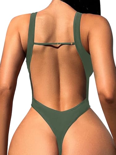 Image of Foxiny Sexy Backless Cheeky High Cut Leg Thong V Neck One Piece Swimsuit