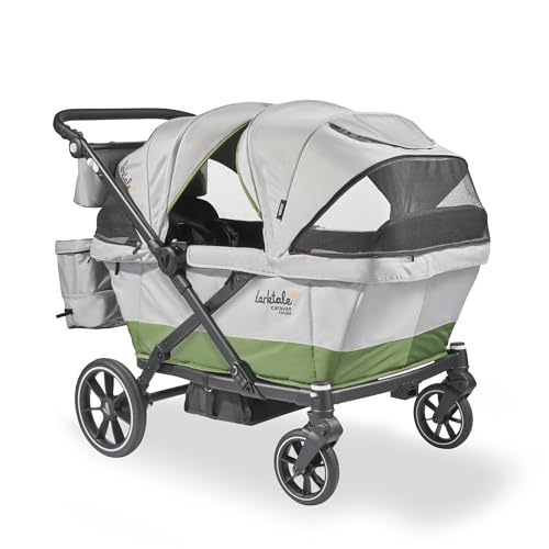 Larktale Caravan Coupe Quad, Compact Stroller Wagon with Reclining Seats for 4 Kids, Gray/Green