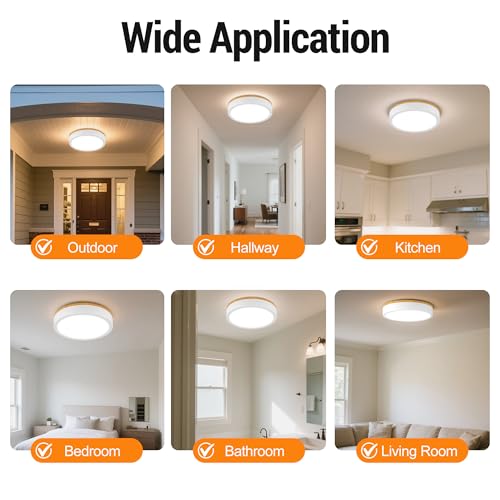 Image of 11 inch Minimalist Modern LED Ceiling Light, Painted Wood Grain Flush Mount with 5CCT 2700K-5000K, Dimmable LED Light Fixtures Ceiling Mount for Kitchen Bathroom Bedroom Hallway, 2 Packs