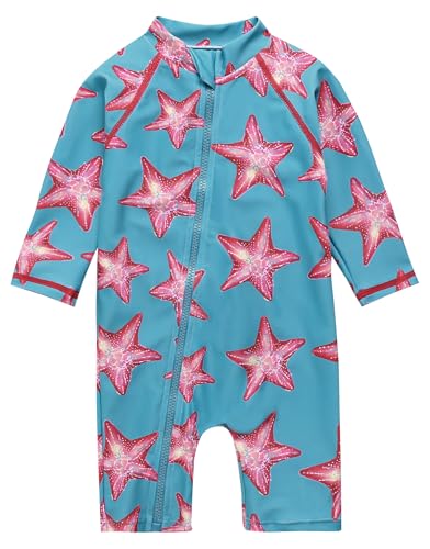 Image of VAENAIT BABY Zip & Snap Rash Guard Swimsuit, UPF 50+ One-Piece Long Sleeve Swimwear, Quick Dry Infant Beach Suit for 0~2T