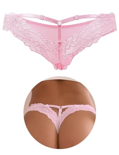 comeondear Tangas Sexy Mujer Encaje Bragas Sexy Talla Grande Tangas Cintura Baja Ropa Tanga Hilo Transparente Ropa Interior Elástica Comodas Underwear String Braguitas 1-Rosa XXL