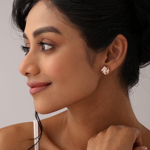 Image of TRUESILVER ACPL 925 Sterling Silver BIS Hallmarked Stud Earrings for Women & Girls |Sparkling Stone Embellished Elegant Design | Lightweight Daily Wear Jewellery | Gift for Women
