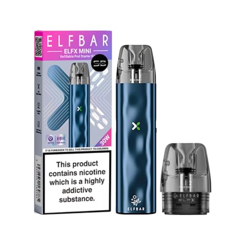 Elf Bar ELFX Mini Vape Kit [Ocean] - Available in 9 colours 1000mAh Battery Type-C Fast Charging 30W Output 5-Level RGB Indicator Dual Mesh & Anti-Leak Tech - Works with ELFX Pods - No Nicotine
