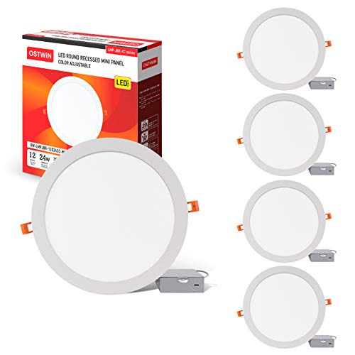 Free Shipping Offer OSTWIN 4 Pack 12 Inch Recessed LED Ceiling Light with Junction Box, IC Rated, 3 CCT Selectable 3000/4000/5000K, Dimmable, 24W (120W Eqv) 1800LM High Brightness, Canless Installation, ETL & Energy Star