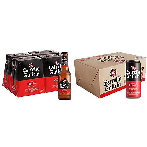 Estrella Galicia Especial - Cerveza Lager Premium, Pack de 24 Botellas x 25 cl & Especial - Cerveza Lager Especial, Pack de 24 Latas x 33 cl, Sabor Ligero y Amargo