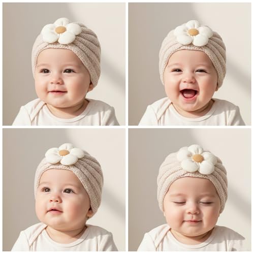 Image of SYGA Baby Cap Flower Wool Warm Knitted Streachable Hat Infant Toddler Baby Cap 0-3 Years