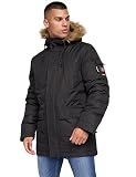 Crosshatch JeanBase Herren-Parka, wasserdicht, wasserabweisend, gepolstert, Fellkapuze, Schwarz , L