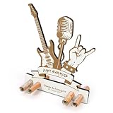 Dekolando Personalisiertes Geldgeschenk Hochzeit Rocker & Metaler - Just Married Gravur mit Namen & Datum – Rock’n’Roll Hochzeitsgeschenk Geld Geldhalter mit 4 Löchern für Geldscheine