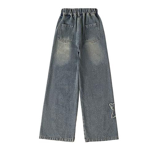 Girls Wide Leg Y2K Jeans Kids Trendy Streetwear Star Graphic Denim Pants Elastic Waist Baggy Trousers with Pockets3