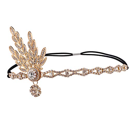 CNNIK 1920s Vintage Flapper Pelo Banda con Cristal y Perla, para Mujeres Gran Gatsby Partido, Cumpleaños, San Valentín, Boda