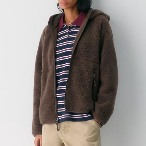 Trendy Fleece Jacket Women Long Sleeve Full Zip Hooded Fuzzy Sherpa Coat Thermal Winter Warm Outwear with Pockets3