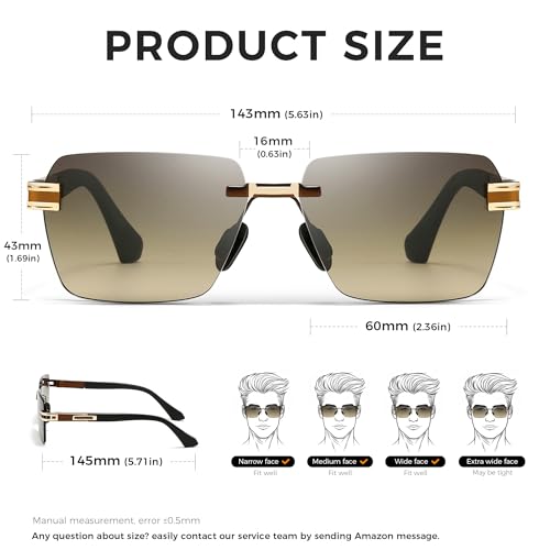 Image of SUNGAIT Rimless Rectangle Sunglasses Square Frameless Shades for Men Women Y2K Vintage UV Protection