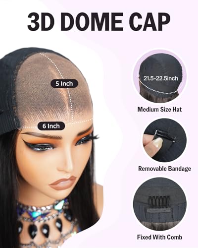 MEGALOOK 6x5 Bob Wig Human Hair With 4 Pcs 1B/99J Clip in Hair Extension Wear Go Glueless Wig Real Pre Cut HD Lace Pre Bleached Tiny Knots Straight Bob Human Hair Wigs for Women 12 Inch - Image 4