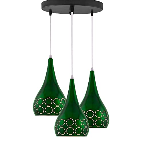 Image of Homesake 3-Lights Cluster with Glossy Spining Cross-Cut Hanging Pendant Lamp, Ceiling Light, E27 Holder, Decorative, White, Urban Retro, Nordic Style, LED /Filament (Green, 3-Lights Round)