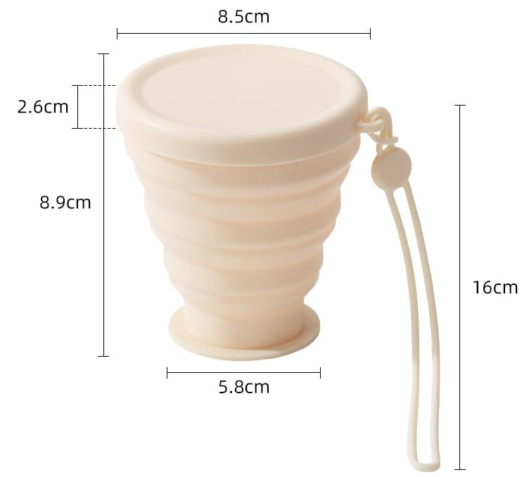 Image of 600ml Folding Silicone Water Bottle Sports Water Bottle Outdoor Travel Portable Water Bottle with Leak-Proof Lid Space-Saving Portable Bottle for Travel, Gym, Hiking, Camping (BEIG MUG)