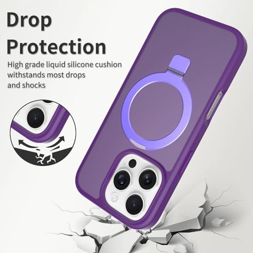 Image of Magnetic for iPhone 16 Pro Case, 6.3 inch, Compatible with MagSafe, Rugged Kickstand, Not-Yellowing Military-Grade Protection, Matte Purple