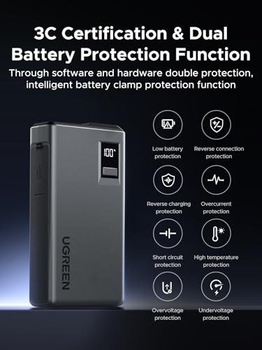 UGREEN Jump Starter Power Pack 1000A Car Battery Booster for 6.0L Gasoline and 3.5L Diesel Engines 12000mAh Car Jump Starter Power Bank with Digital Screen and LED Light for Emergency - Image 4