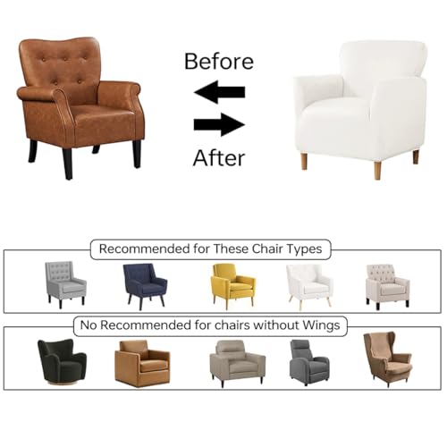 Stretch Chair Covers with Arms 1-Piece Banquet Armchair Slipcover Mid Century Modern Armchair Slipcover Anti-Slip Furniture Protector for Living Room Friendly for Kids Pets (Off White) - Image 5