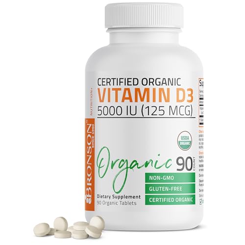 Bronson Vitamin D3 5000 IU Certified Organic Vitamin D Supplement, Non-GMO, USDA Certified, 90 Tablets