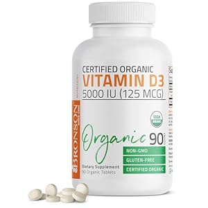Bronson Vitamin D3 5000 IU Certified Organic Vitamin D Supplement, Non-GMO, USDA Certified, 90 Tablets