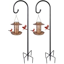 Ottsuls 2 Pack 45 inch Adjustable Shepherd Hooks and 2 Pack Solar Bird Feeder for Outdoors Hanging Decor Brown