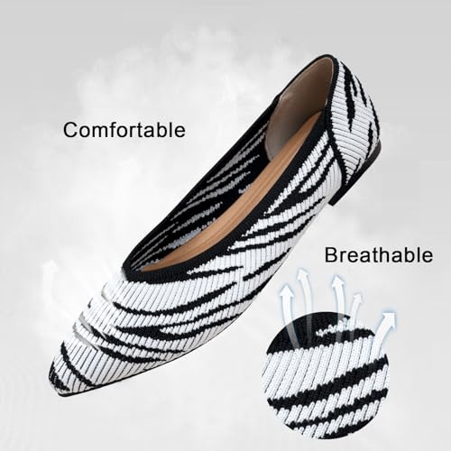 Image of TINGRISE Women's Flats Shoes Pointed Toe Knit Ballet Comfortable Dressy Slip On Flat