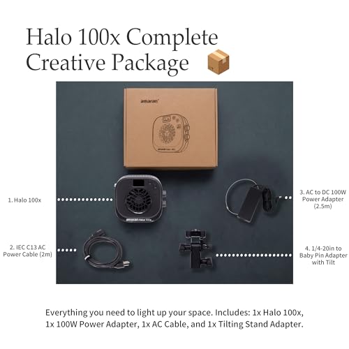 Image of Amaran Halo 100x Bi-Color COB LED Monolight, 100W Continuous Output, 2700K-6500K, 4,890 Lux @ 1m, USB-C PD & DC, NFC App Control, Bowens Mount for Studio Photography, Livestreaming & Video Production