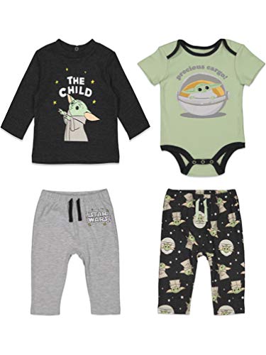 STAR WARS The Mandalorian Baby Yoda Baby Boys 4 Piece Layette Set Charcoal/Green 12 Months