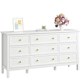 CARPETNAL White Dresser for Bedroom, 9 Drawer Dresser with Wide Drawers and Gold Metal Handles, 59' Modern Dressers & Chests of Drawers for Hallyway, Entryway.