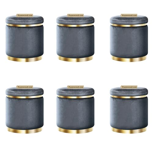 Image of Paamwood Velvet Sitting Stool - Luxurious Ottoman Footrest for Bedroom & Living Room, Wooden Sofa Side Stool, Makeup Chair, Pouf for Home & Office Decoration (Gray Pack of 6)