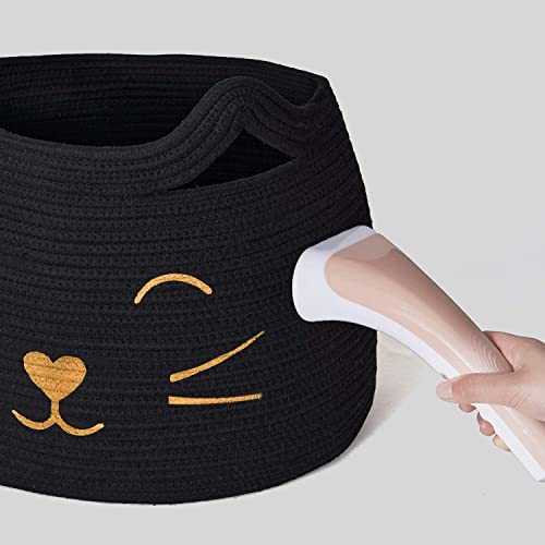 Image of ALBY Woven,Tall Wicker Laundry Basket for Blankets,Clothes,Pillows,Toys,Shoes Large Cotton Laundry Hamper for Bedroom Living Room Bathroom Nursery (15d'' x 12h'' inch, Black cat)