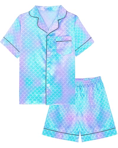 Sylfairy Girls Mermaid Satin PJs - Blue Mermaid Size 5-6 Years 2-Piece Set