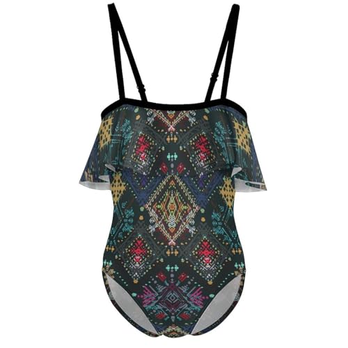 Ethnic Tribal Art Boho Style Girls One-Piece Swimsuits Beach Bathing Suits Adjustable Swimwear for 6-12 Years