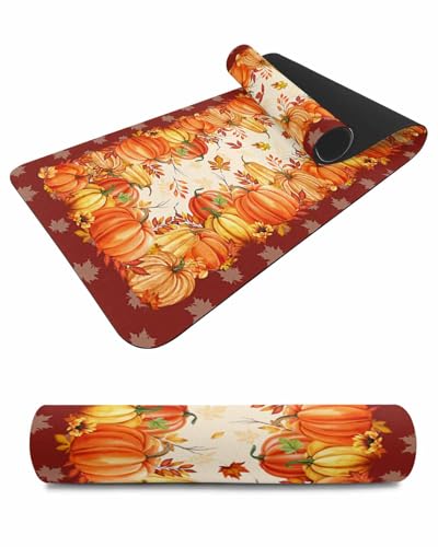 Debedcor Heat Proof Table Pads Waterproof Decorative, Autumn Pumpkins Non-Slip Table Countertop Protector, Thanksgiving Botanical Leaves Red Insulation Mat for Dining Room, 48 x 12 Inches