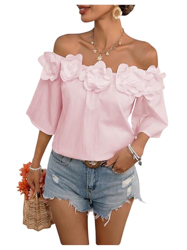 MakeMeChic Women's Summer Floral Tops 3D Off The Shoulder