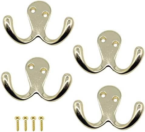 EAI Double Robe Hook for Coats Bath Towels 55x76mm Pack of 4 (Brass)