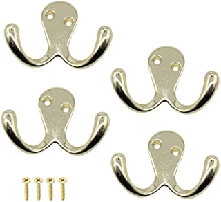 EAI Double Robe Hook for Coats Bath Towels 55x76mm Pack of 4 (Brass)