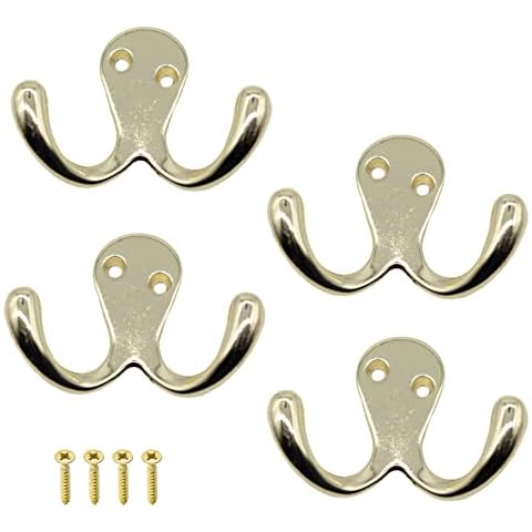 EAI Double Robe Hook for Coats Bath Towels 55x76mm Pack of 4 (Brass) Cover
